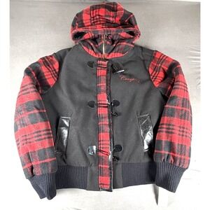 Coogi Womens 2X Plaid Hooded Toggle Coat Logo Back Wool Blend NWT Jacket